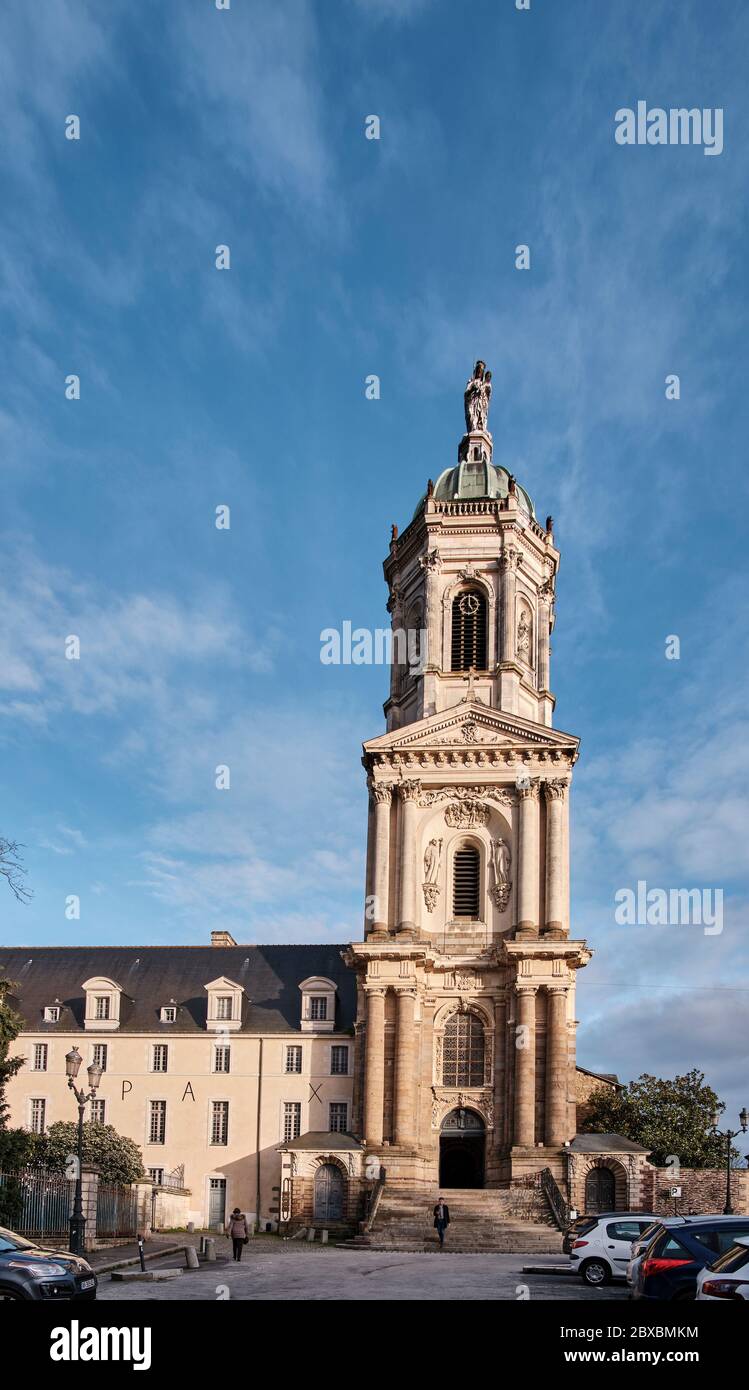 The steeple of Notre Dame de St. Melaine in Rennes France Stock Photo