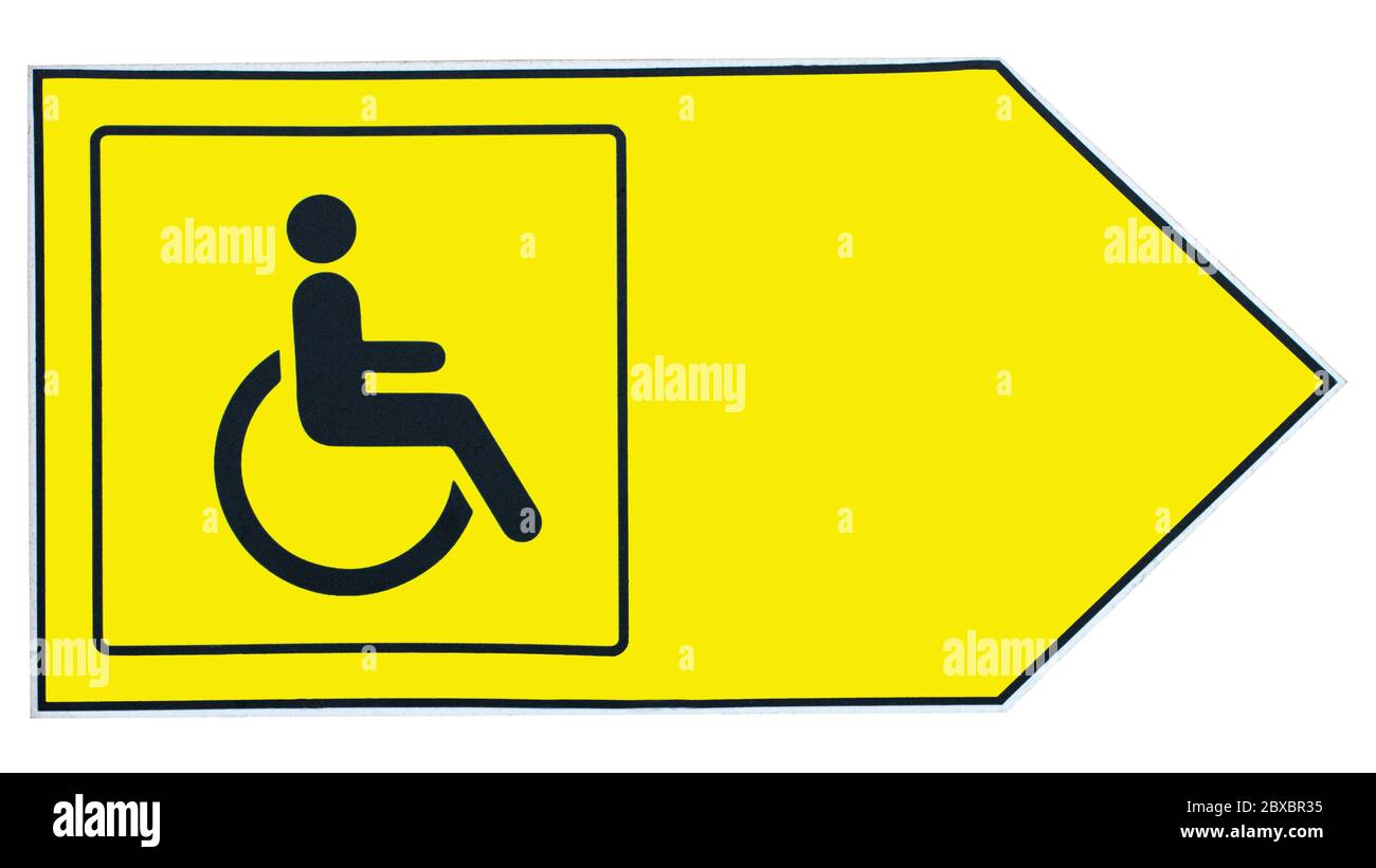 wheelchair accessible sign on a yellow background Stock Photo Alamy