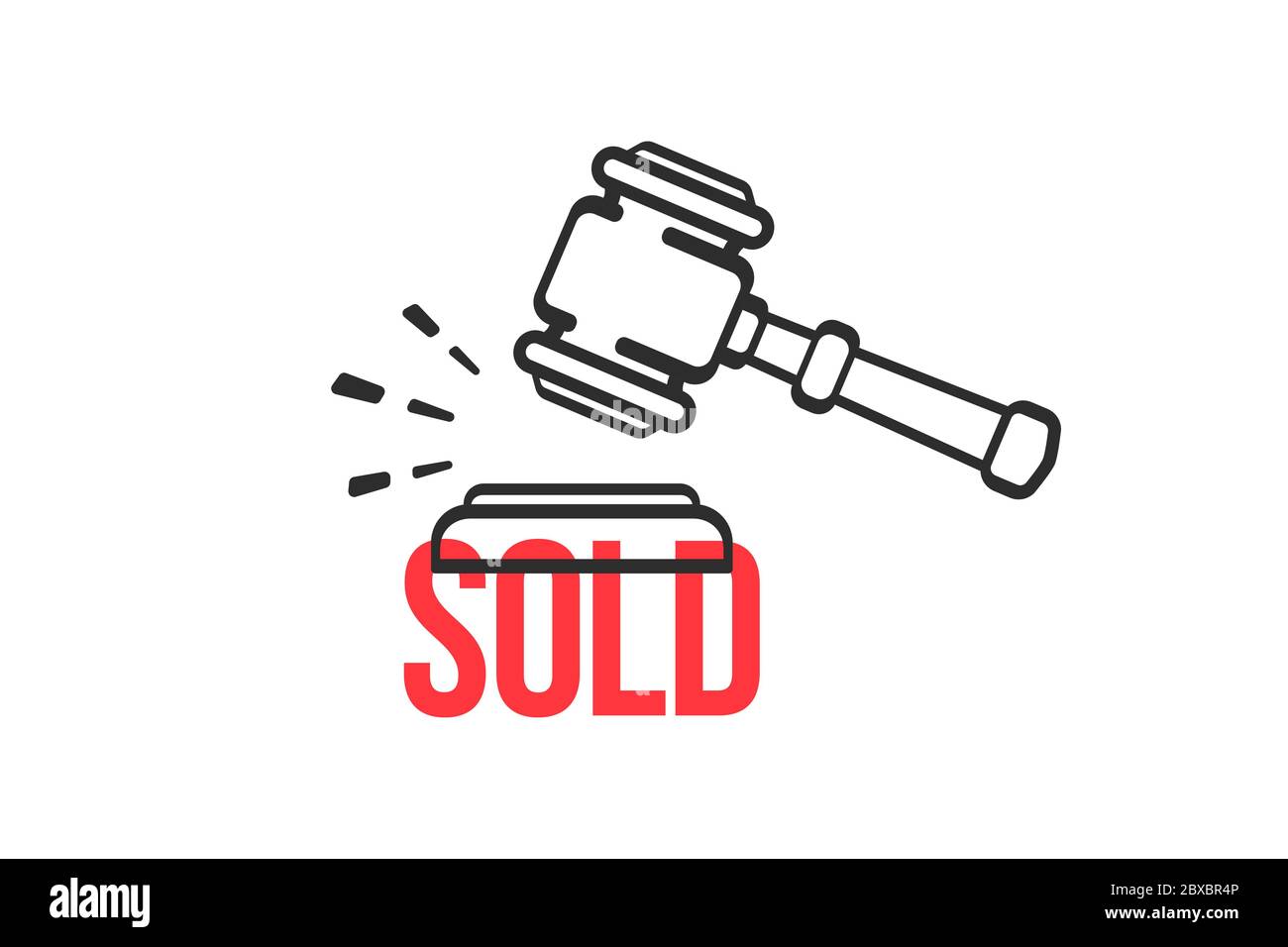 Auction vector symbol. Gavel making sound sold. Sold, hammer, auction concept. Stock Vector
