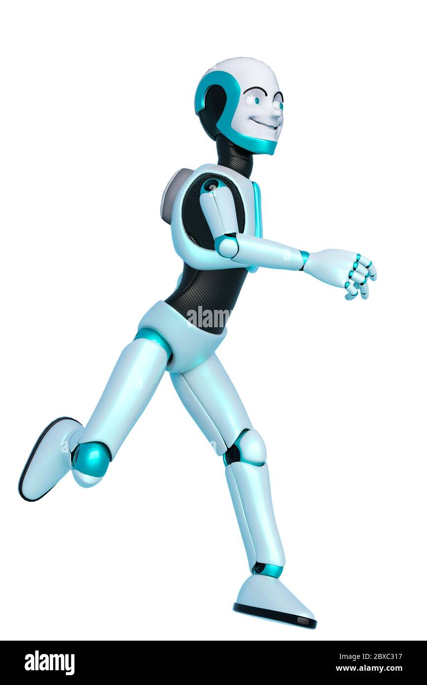 robot boy cartoon happy walk. This guy in clipping path is very useful for  graphic design creations, 3d illustration Stock Photo - Alamy