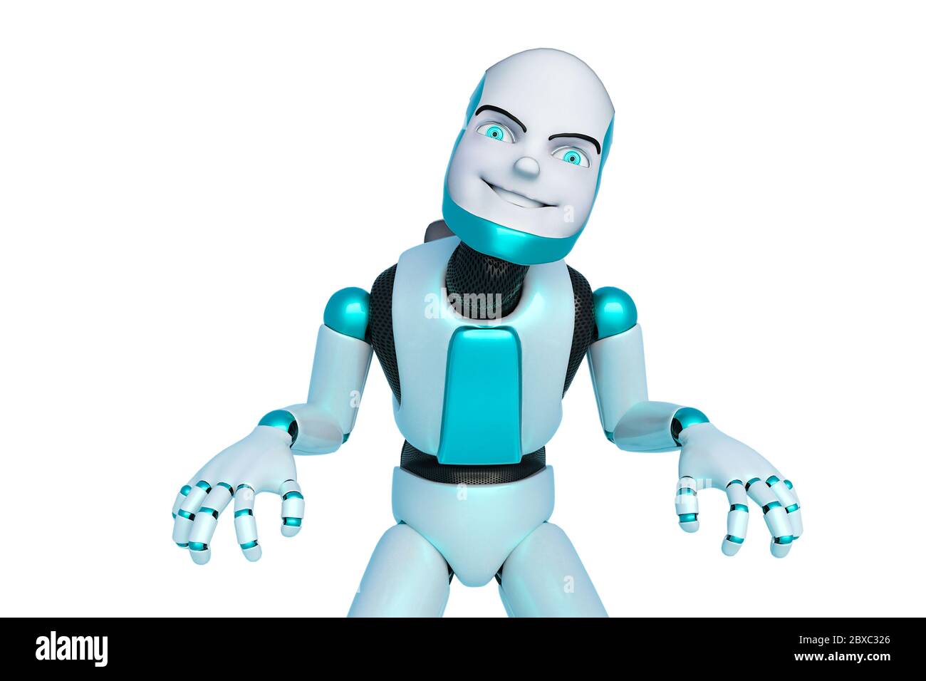 robot boy cartoon attack. This guy in clipping path is very useful for  graphic design creations, 3d illustration Stock Photo - Alamy