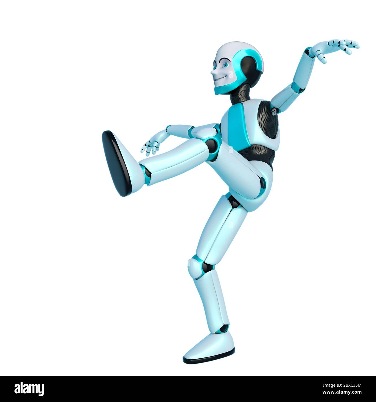 robot boy cartoon karate attack. This guy in clipping path is very useful  for graphic design creations, 3d illustration Stock Photo - Alamy