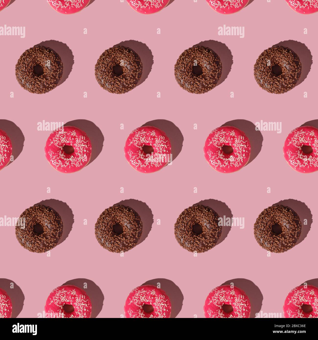 Pink and chocolate donut with sprinkles seamless pattern, sweet glazed ...