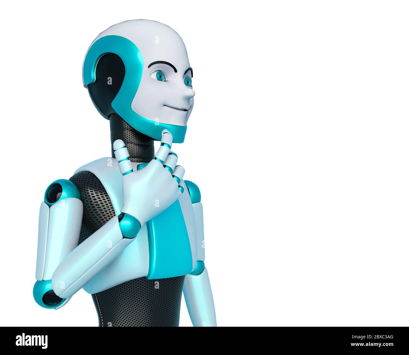 robot boy cartoon thinking. This guy in clipping path is very useful for  graphic design creations, 3d illustration Stock Photo - Alamy