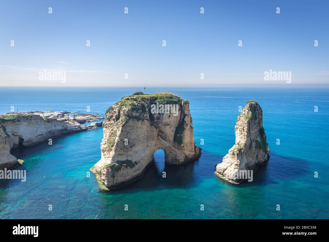Pigeon Rock in Raouche area of Beirut, Lebanon Stock Photo