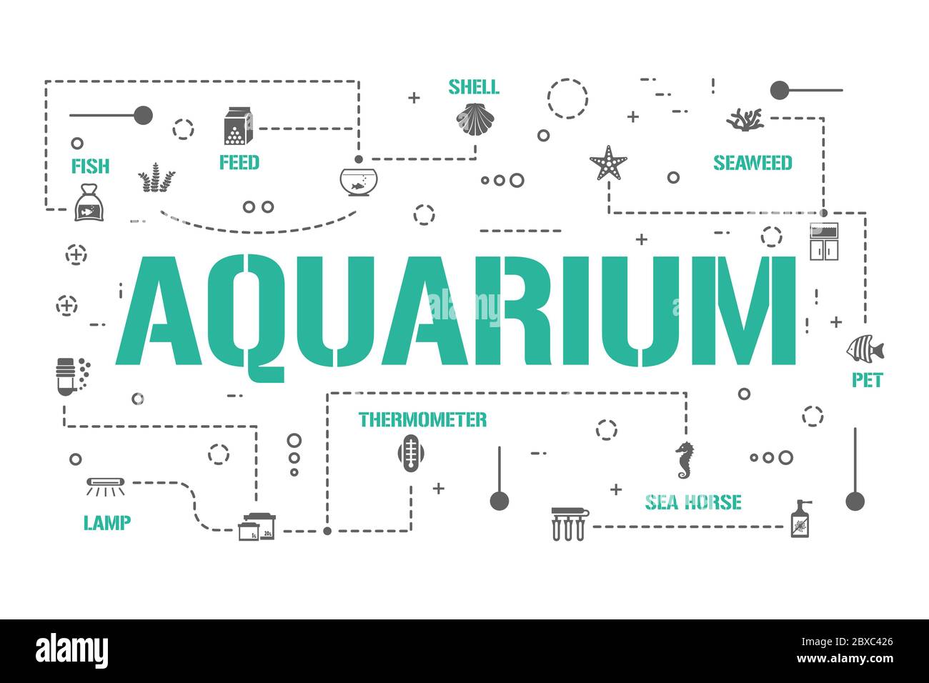 Aquarium word concepts banner. Shell, Fish, Coral and Seaweed. Marine ...
