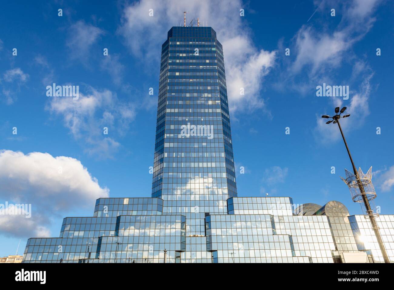 Blekitny Wiezowiec - Blue Skyscraper office building located in Bank Square in Warsaw, Poland Stock Photo
