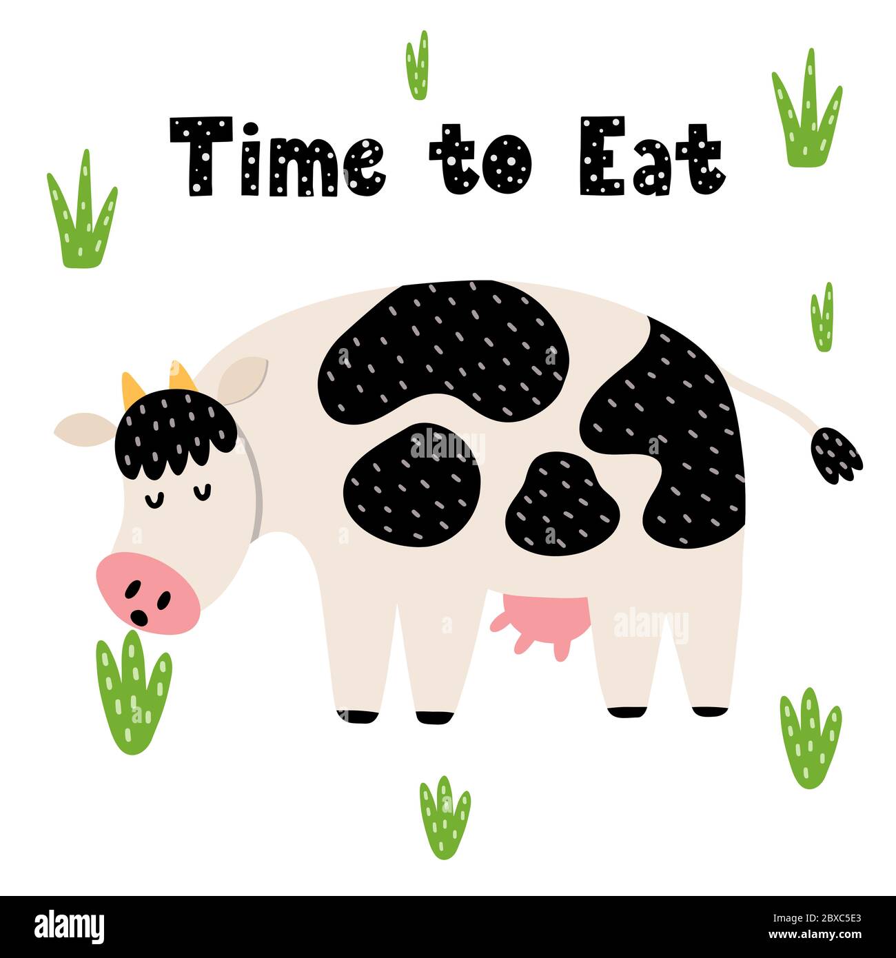 Time to eat card with a funny cow Stock Vector
