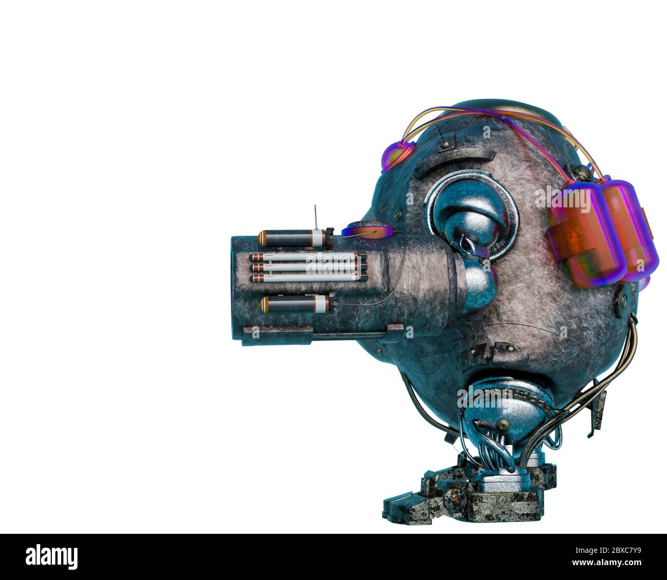 robot ball is ready left side view. This cybernetic alien in clipping path is very useful for graphic design creations, 3d illustration Stock Photo