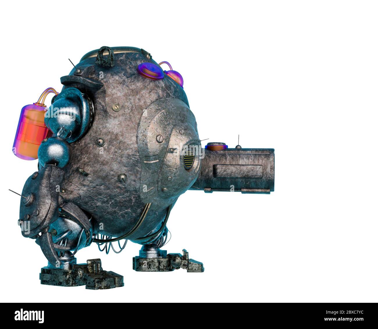robot ball is ready side view. This cybernetic alien in clipping path is very useful for graphic design creations, 3d illustration Stock Photo