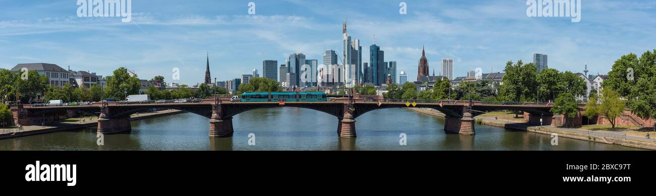 Ignas Bubis bridge with skyline, Frankfurt, Germany Stock Photo
