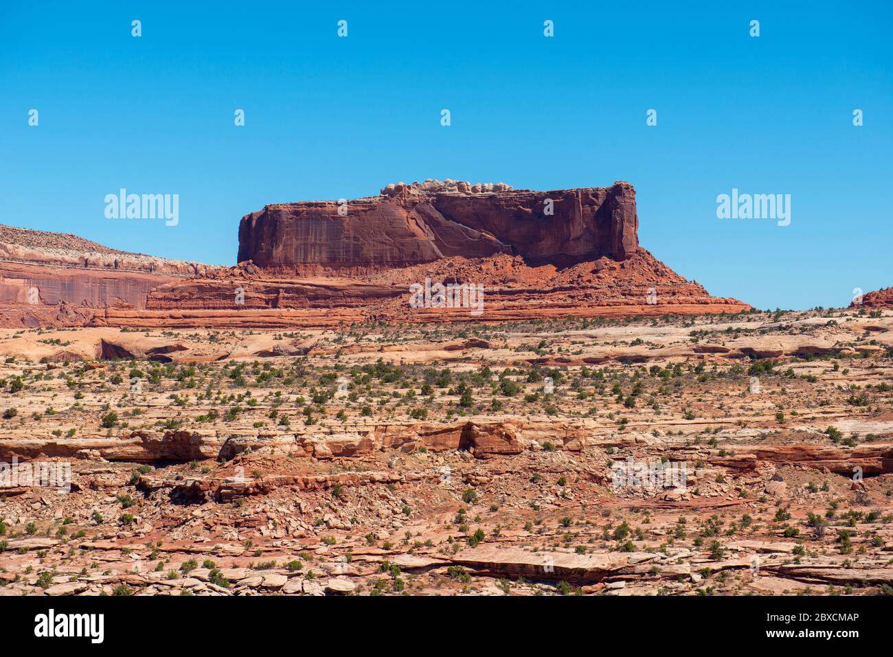 Mesa and Butte landscape and US route 191 in Arches National Park, Moab, Utah, USA. Stock Photo