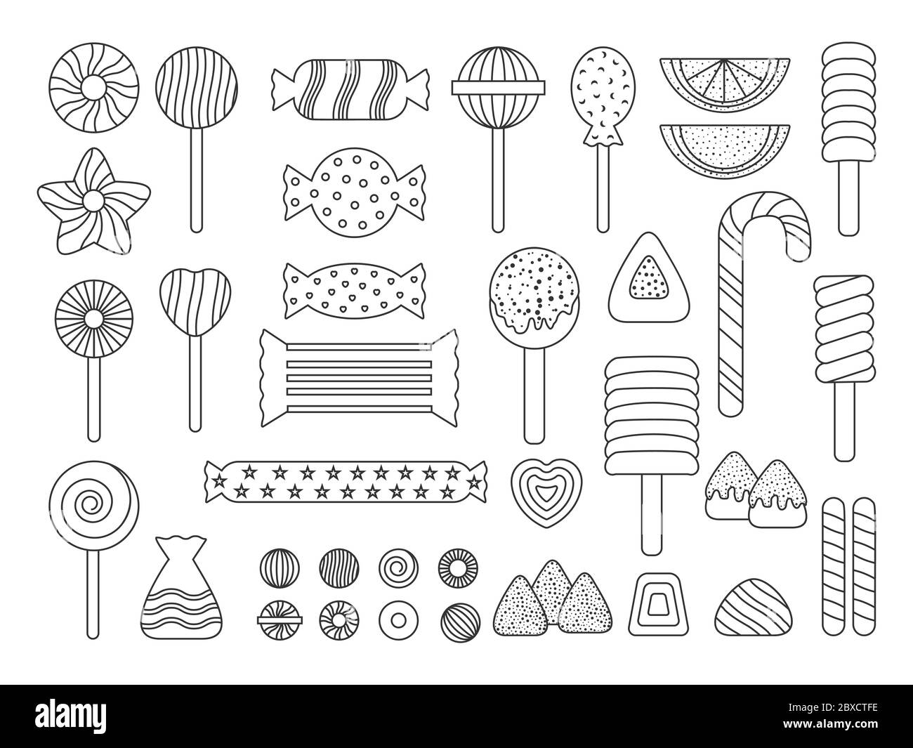 Set of line sweet candy icon. Shape candies simple contour template Set of line sweet candy icon. Shape candies simple contour template