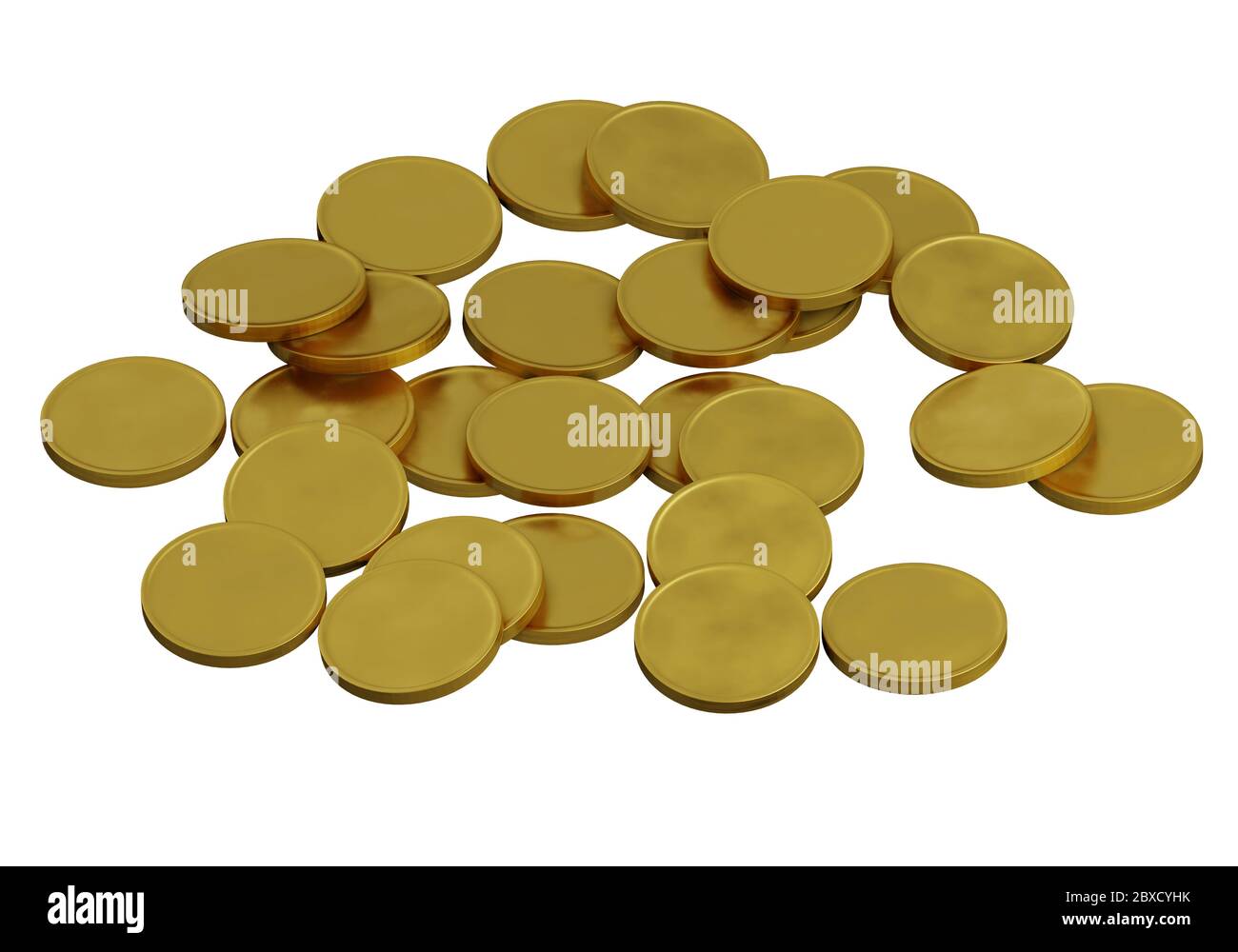 gold coins are scattered on a plane, isolated on a white background, 3d