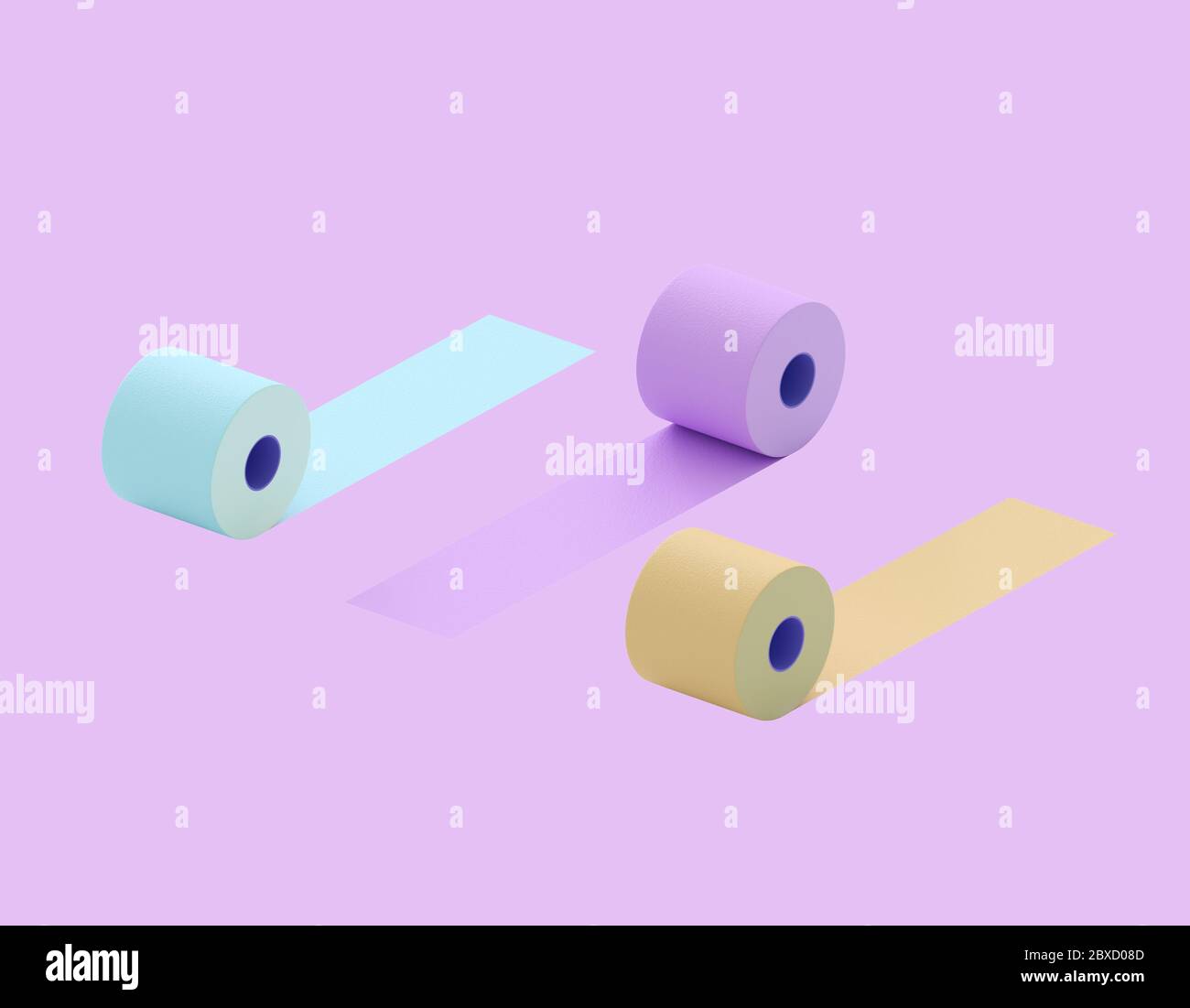 Multicolored toilet paper. Colorful rolls of toilet paper blue