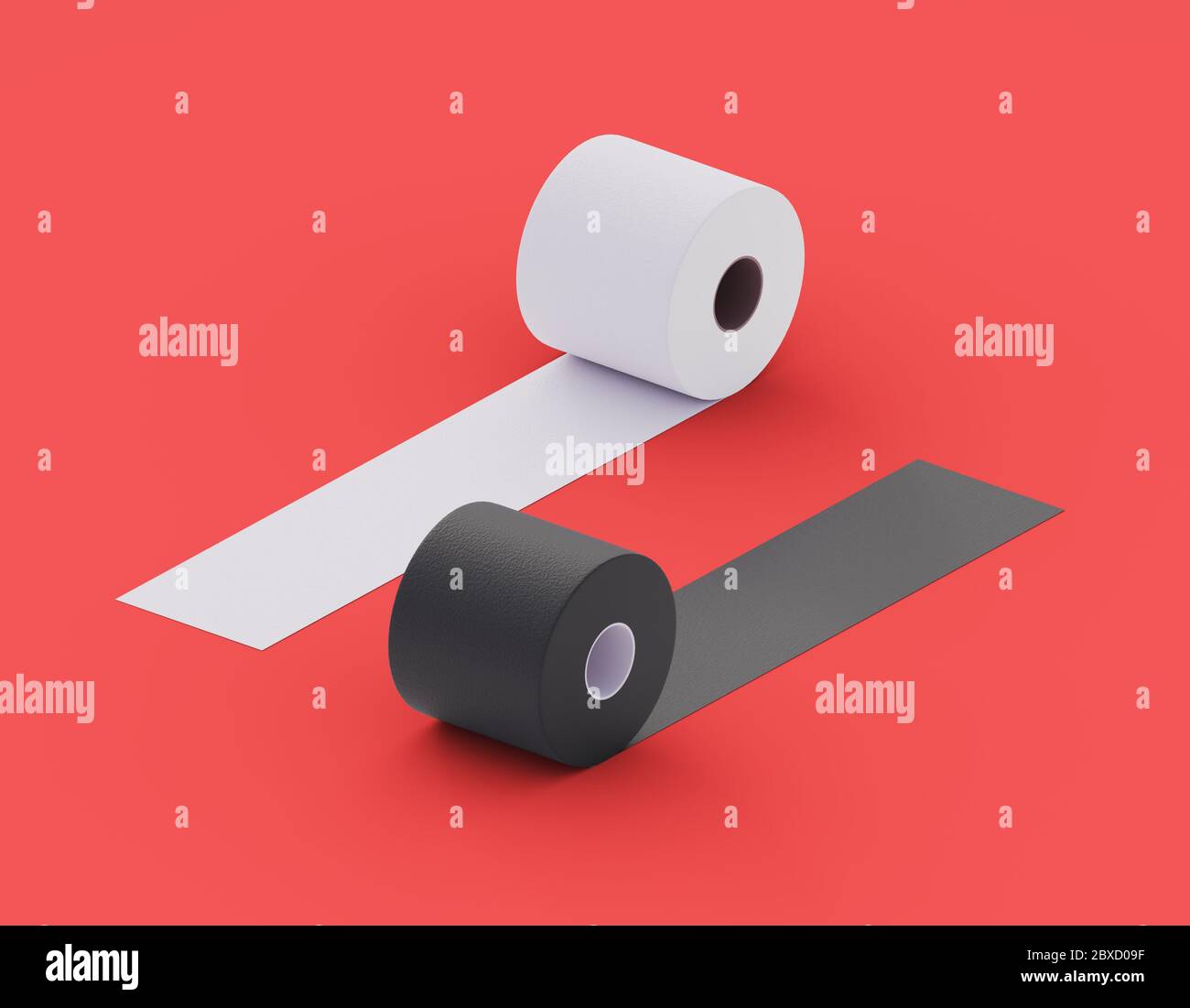Symbol Yin Yang badge made of toilet rolls, dualism - soft and hard. Toilet paper concept 3d illustration Stock Photo