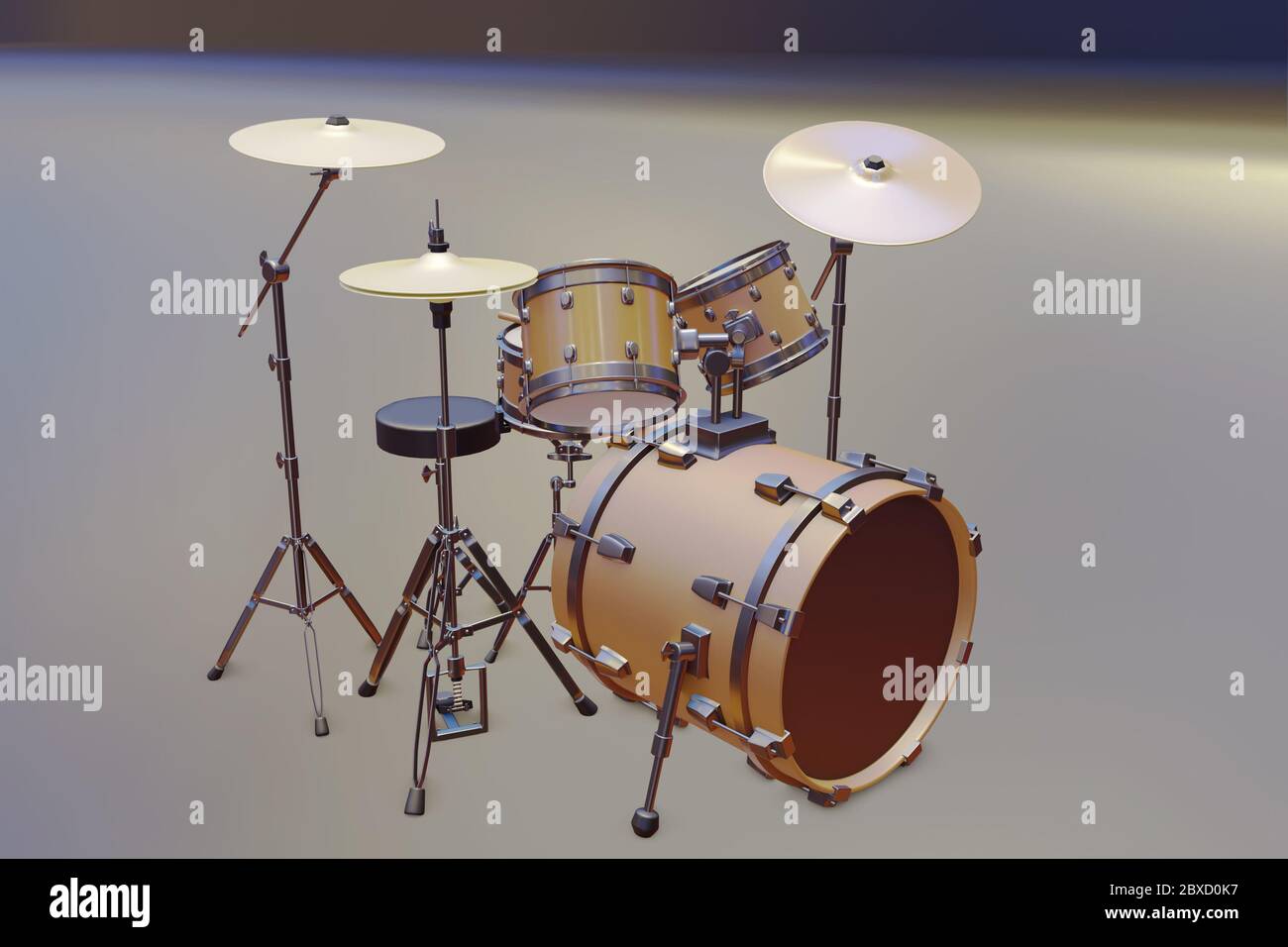 Acoustic drum set on a colored background. 3d illustration Stock Photo ...