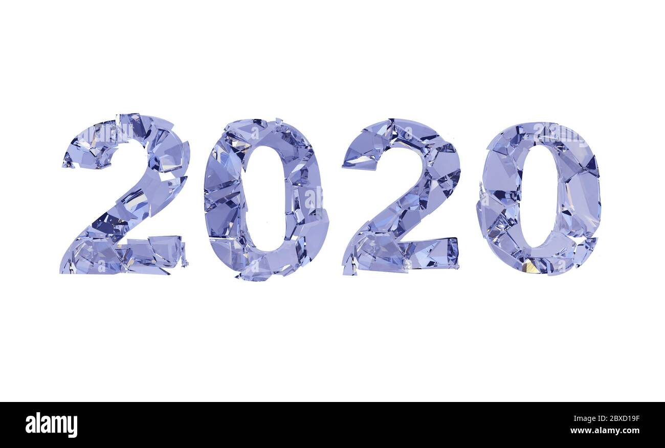 broken 2020 year over white background. The number 2020 is destroyed - represents the old year 2020 or depression of 2020 year - market decline and pa Stock Photo