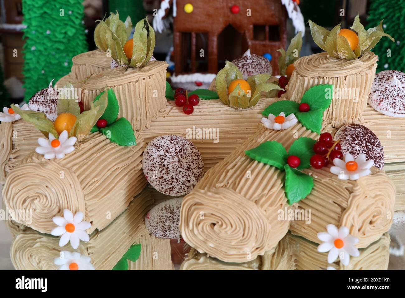 yule log cake for the christmas special Stock Photo