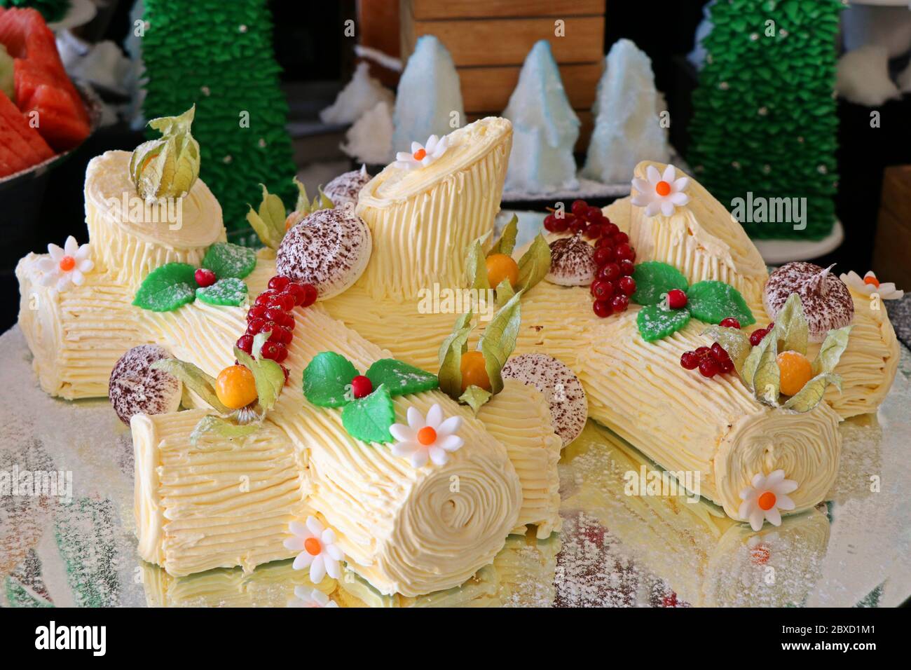 yule log cake for the christmas special Stock Photo