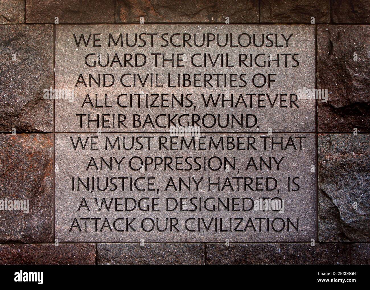 A quote from Franklin Delano Roosevelt etched in stone at the FDR