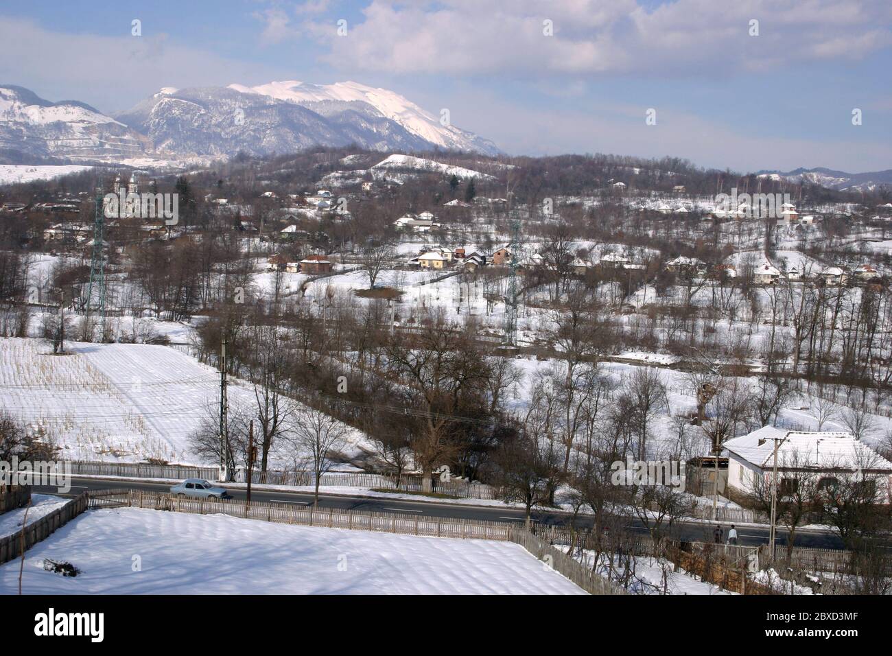 Winter landscape in Valcea County, Romania Stock Photo
