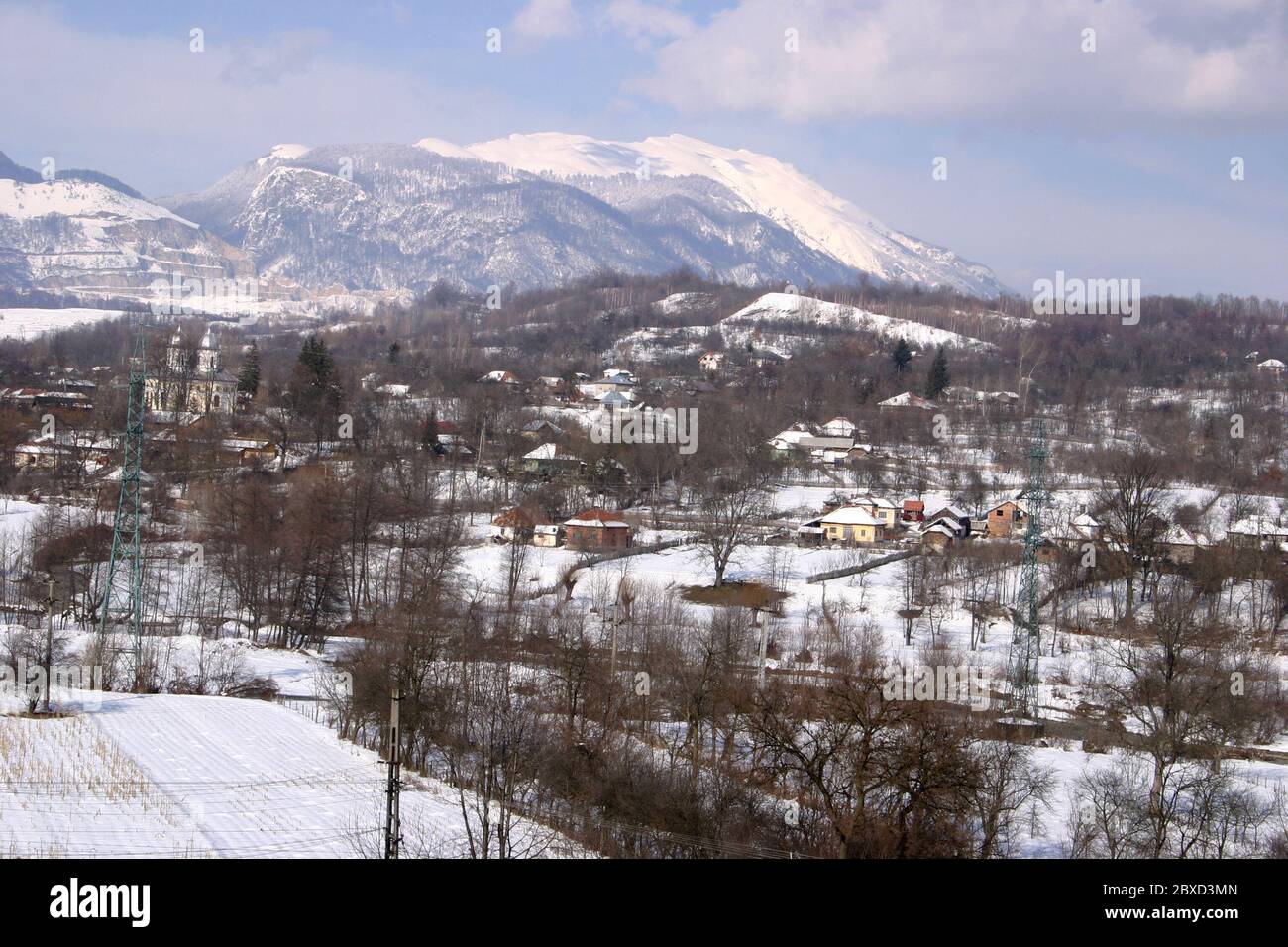 Winter landscape in Valcea County, Romania Stock Photo