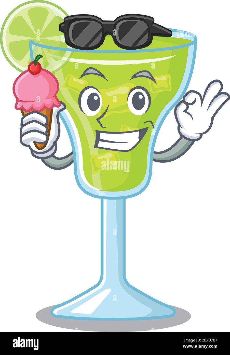 A cartoon drawing of margarita cocktail holding cone ice cream Stock