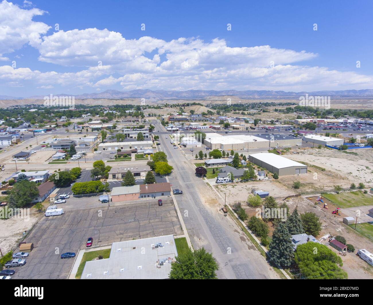 Aerial view of Town of Price historic center in Price, Utah, USA. Stock Photo