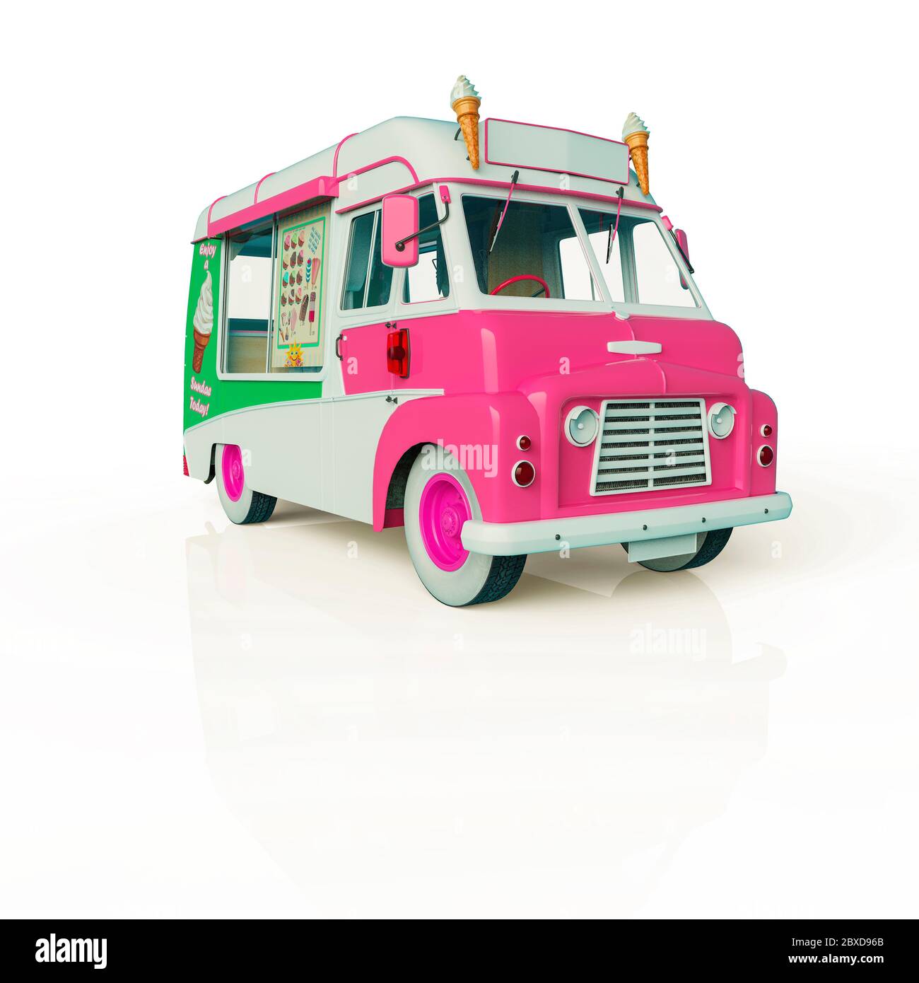 ice cream food truck will put some live in yours creations, 3d illustration Stock Photo