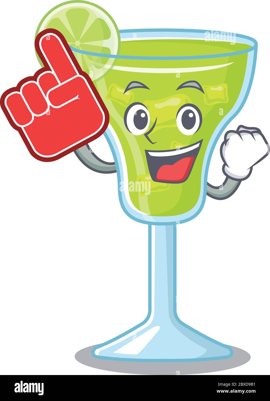Margarita cocktail in cartoon drawing character design with Foam finger
