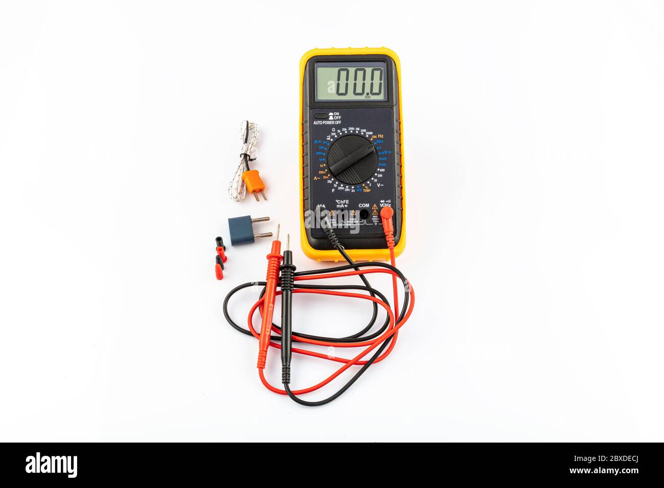 Multimeter for a measurement of a voltage, current and resistance with  cables. Digital multimeter to check the resistance on a white background  Stock Photo - Alamy