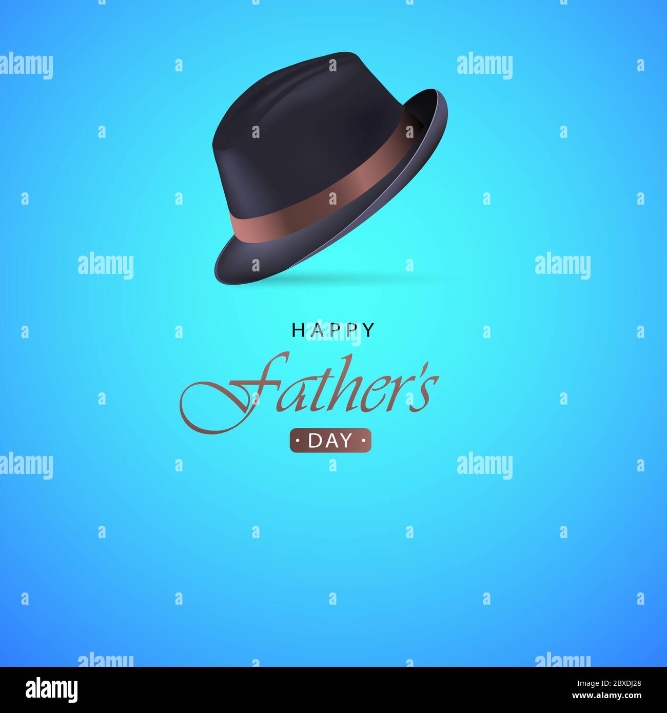 Happy Father’s Day Calligraphy greeting card Background Wallpaper of Vector illustration with Men Hats on Blue cyan color for male background. Stock Vector