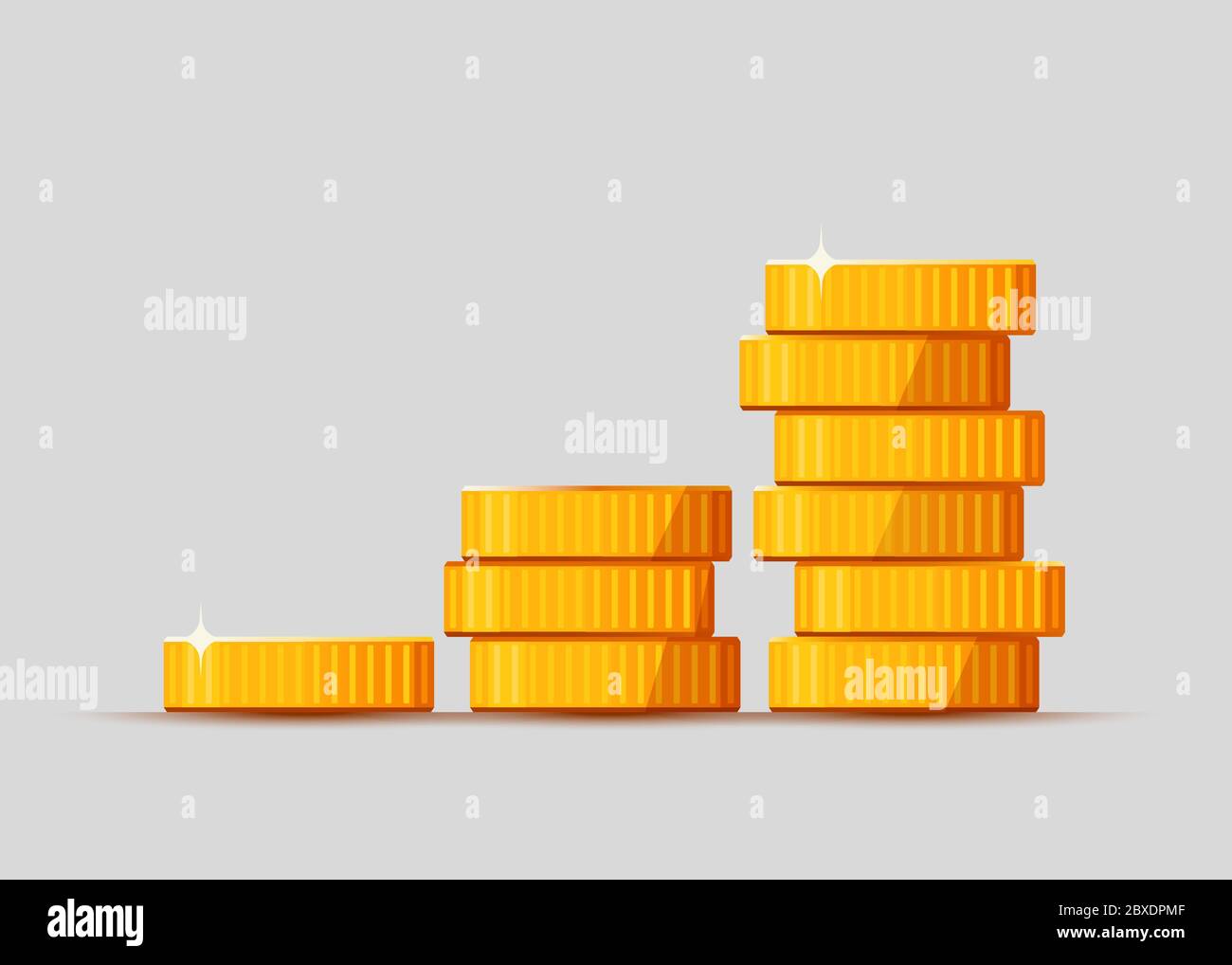 Growing stack of golden dollar coins isolated on white background ...