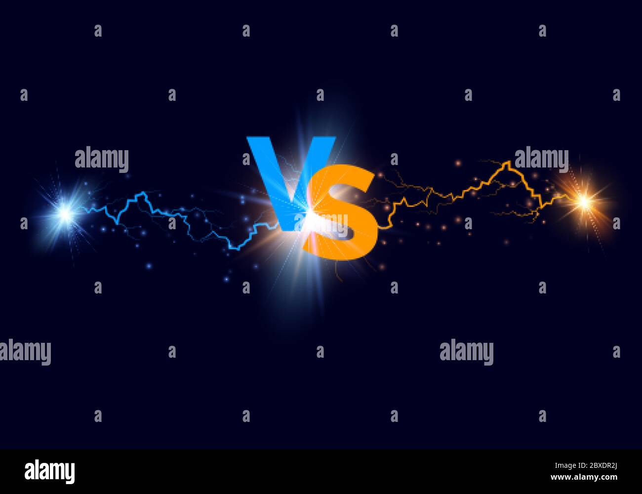 Versus background. Blue and orange forces lights with text VS. Vector