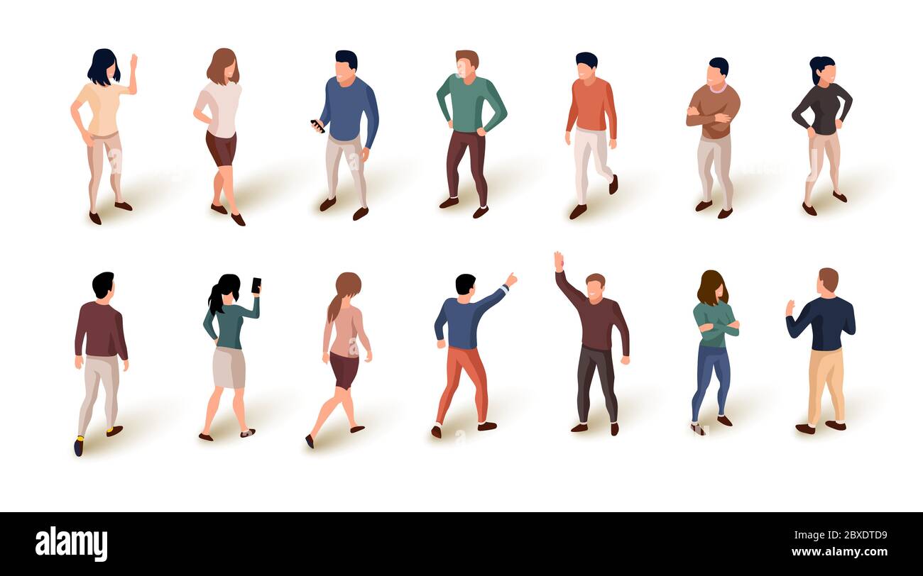 Collection of isometric people isolated over white background. Standing and  walking people. Vector illustration Stock Vector Image & Art - Alamy