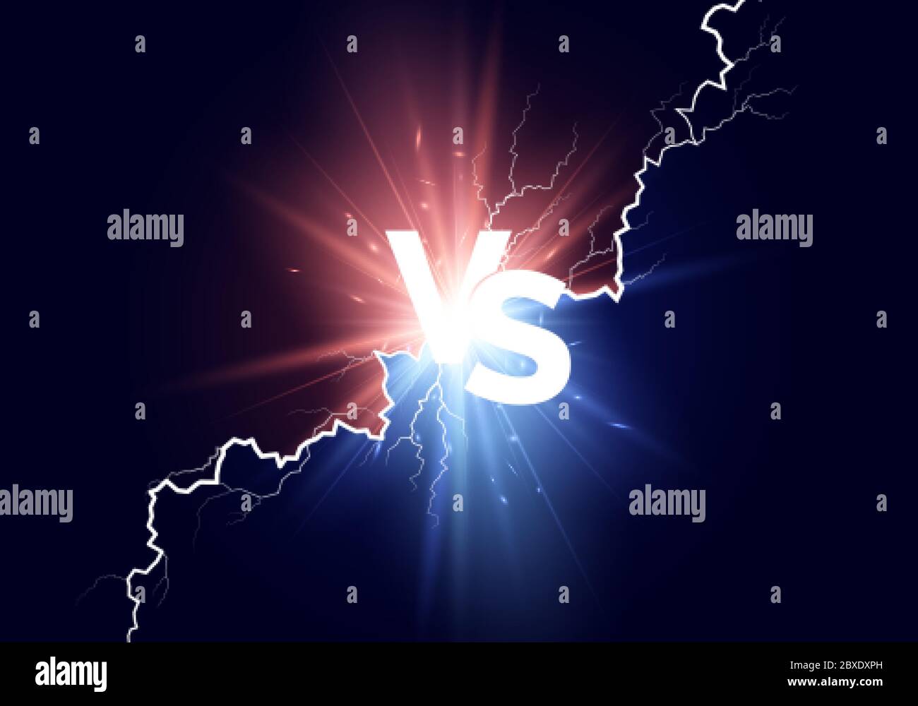 Versus background. Blue and red lights with white text VS. Vector
