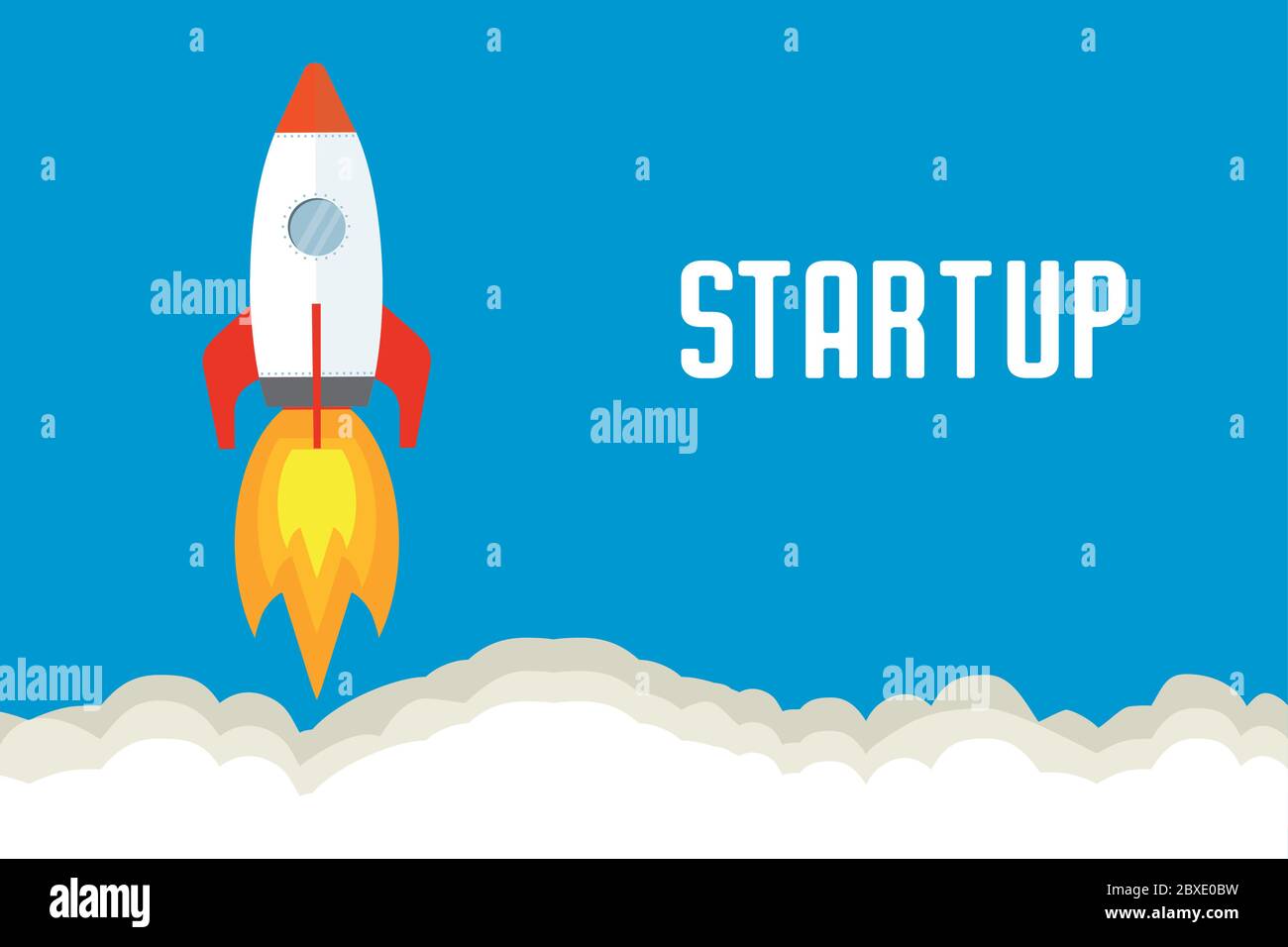 Rocket flying in sky,start up concept,flat vector illustration. Stock Vector