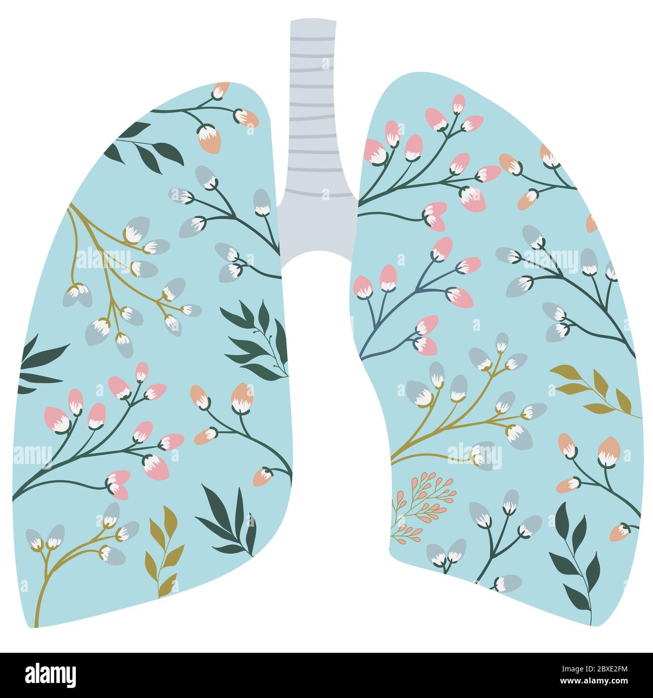 Blooming, healthy human lungs. World-wide day against pneumonia. The fight against tuberculosis in medicine. Smoker's lungs and healthy. Blue lungs in Stock Vector