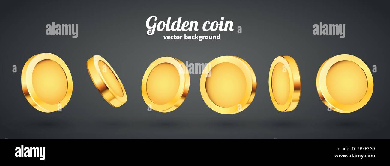 3d gold isolated coins set. Different positions. Flying gold coins ...