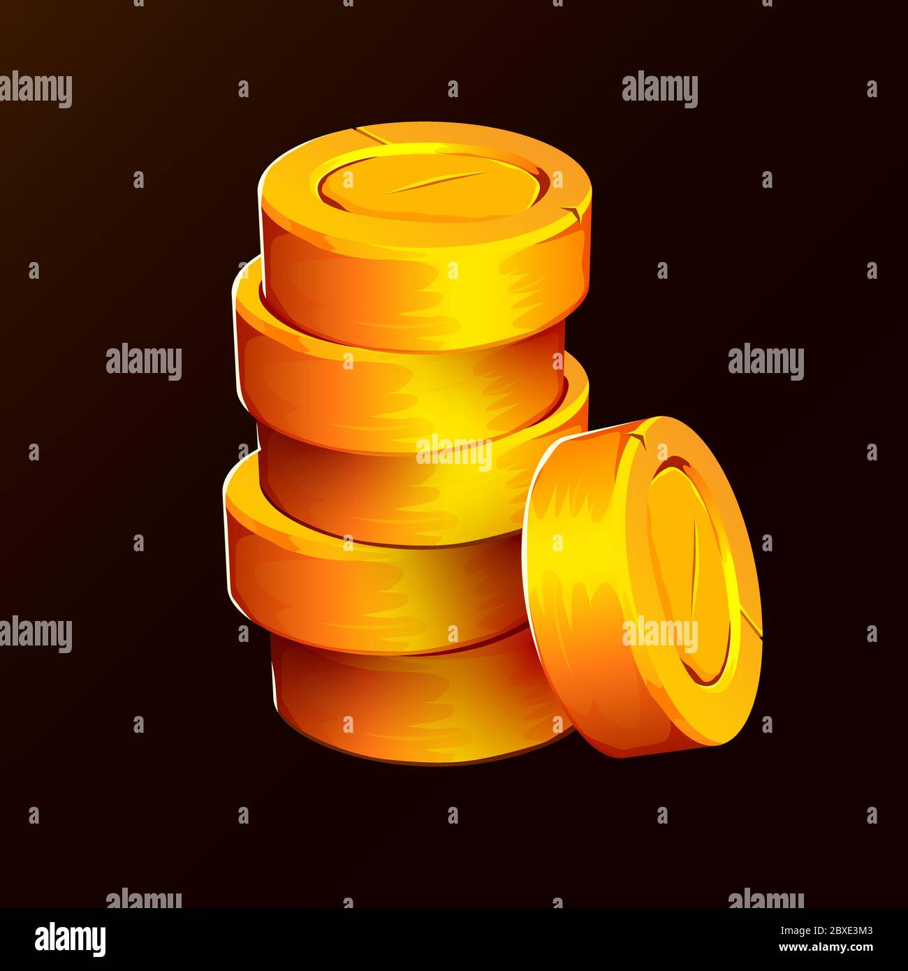 Stack of golden coins isolated on black background. Vector illustration ...