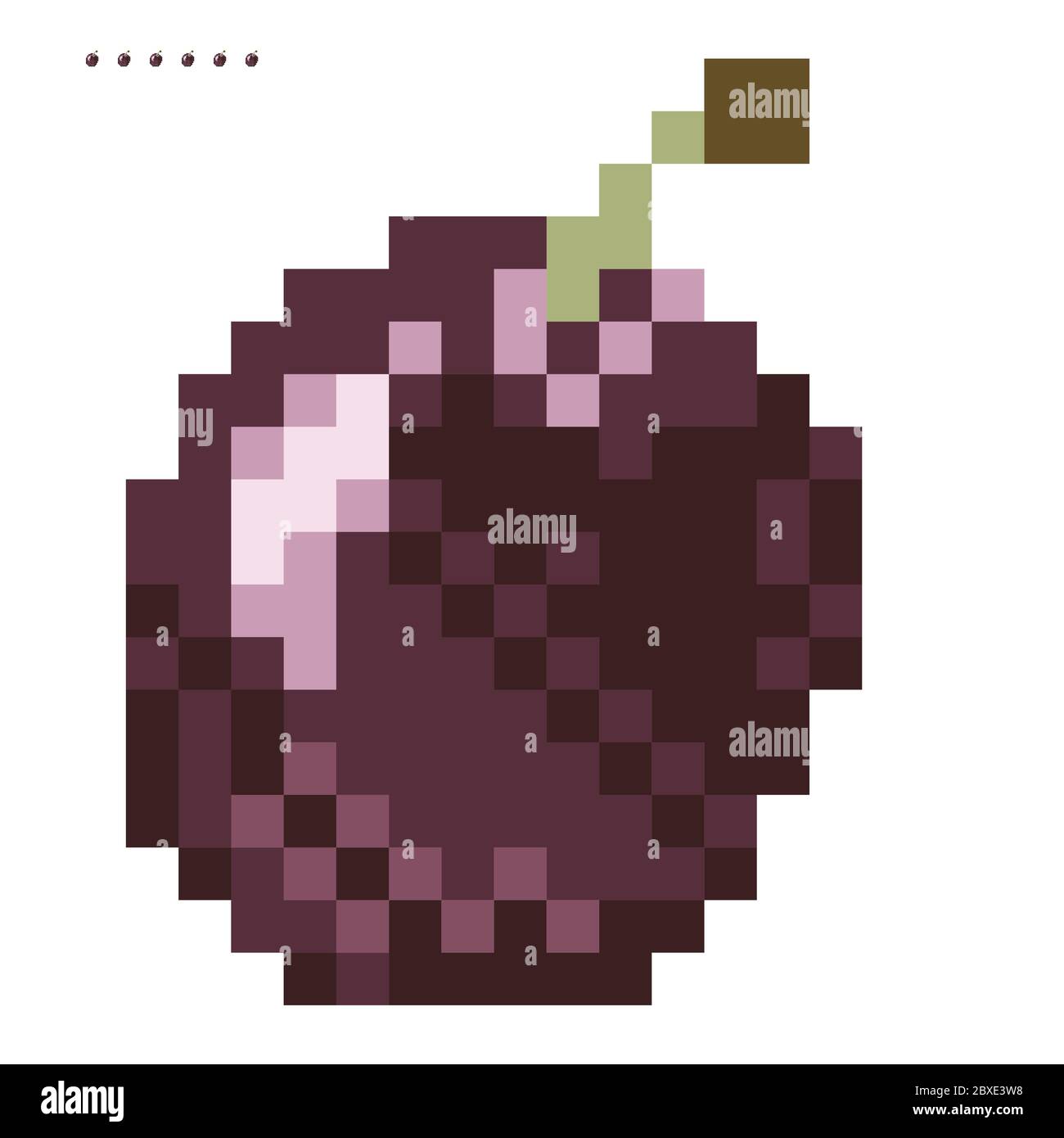 Minimalistic pixel graphic symbol of plum. Art vector object isolated. Game 8 bit style. Stock Vector