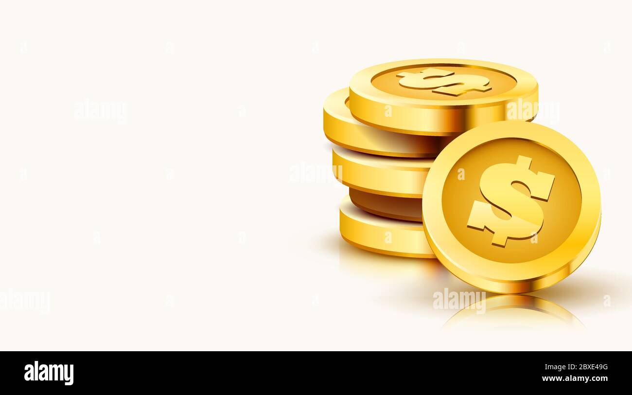 Stack of golden dollar coins isolated on white background. Vector ...