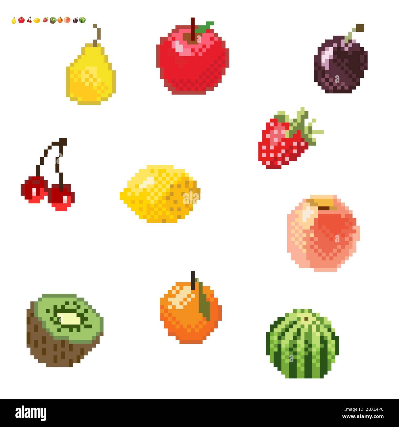 Fruits Pixel Art Icons Set Watermelon Stock Vector (Royalty Free