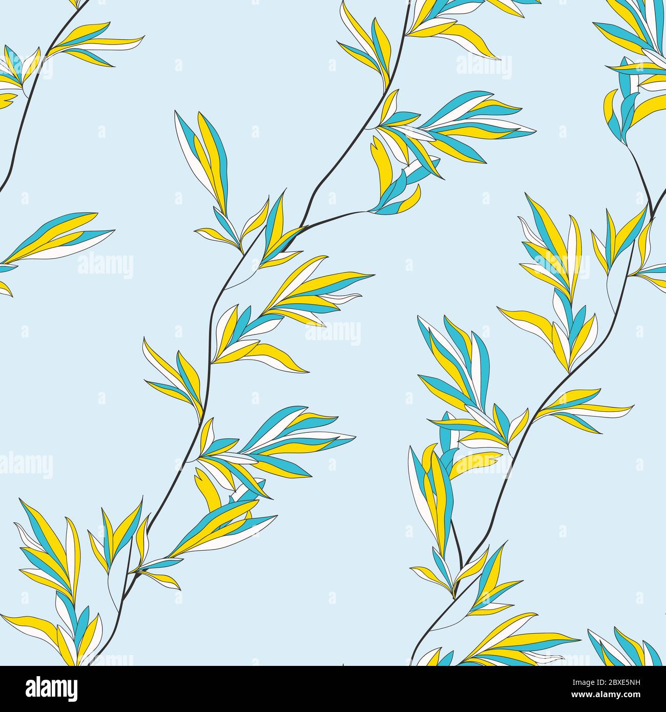 Beautiful seamless pattern with curly branches with leaves. Stock Vector