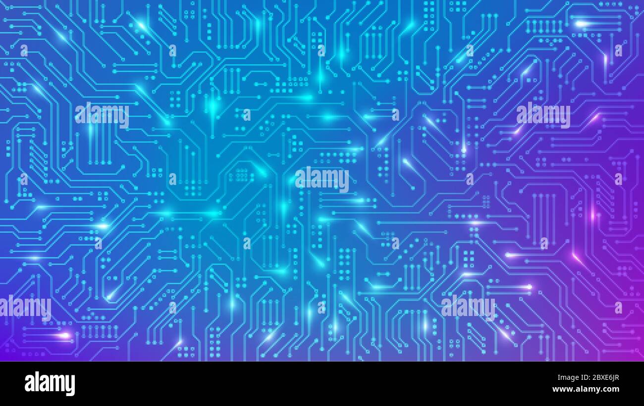 Color Circuit board texture for banner. Abstract technology background. Electronic motherboard connection lines and signals. Vector illustration Stock Vector