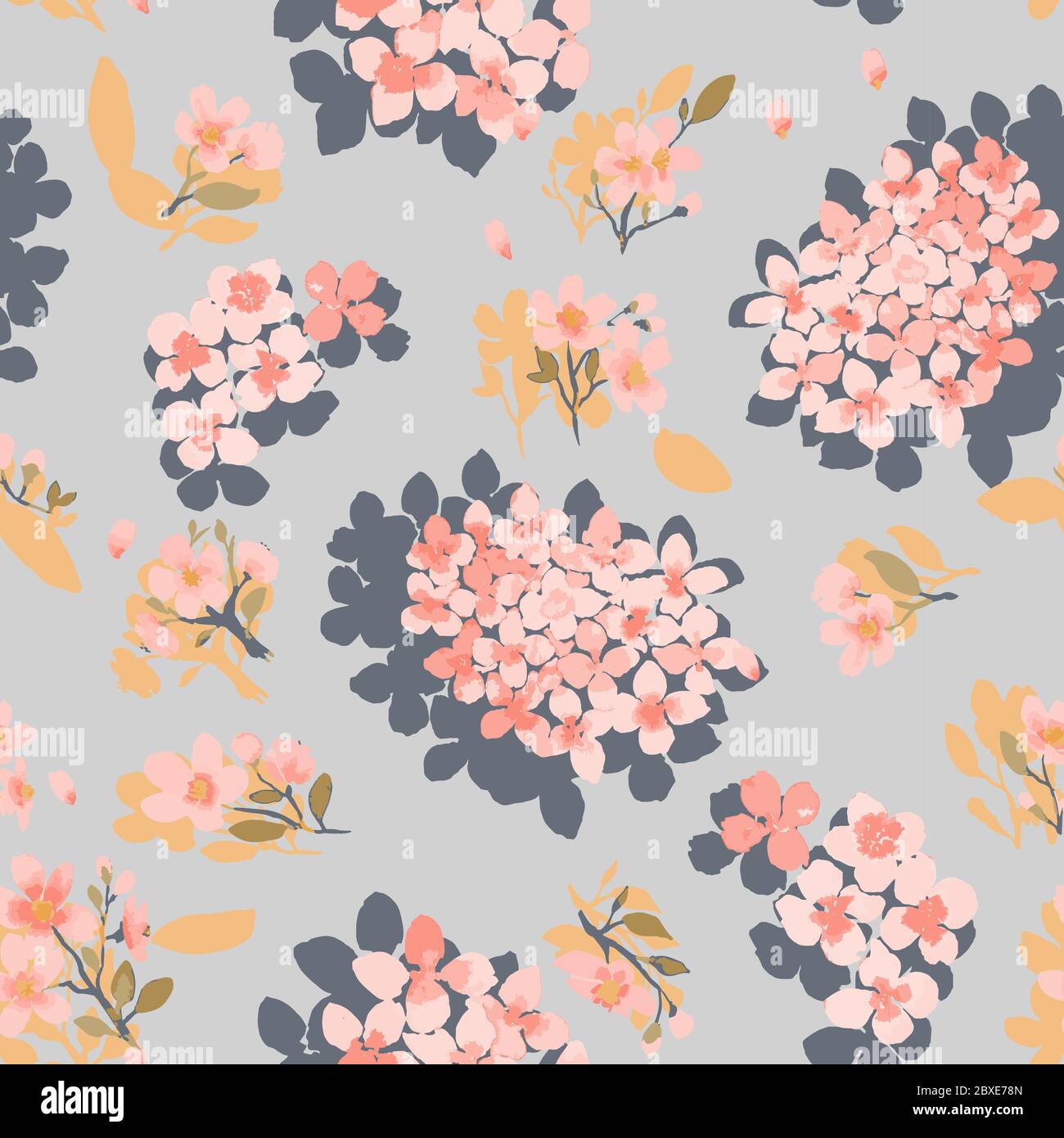 Seamless pattern with hydrangea or violet flowers. Beautiful pink flowers. Stock Vector