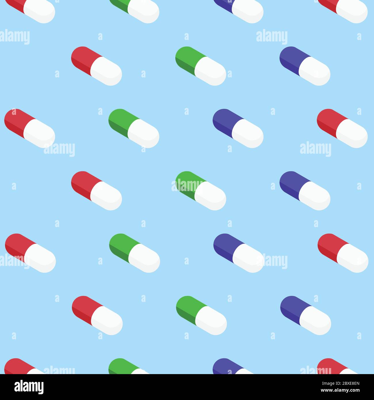 Capsule pills seamless pattern on blue background Stock Vector