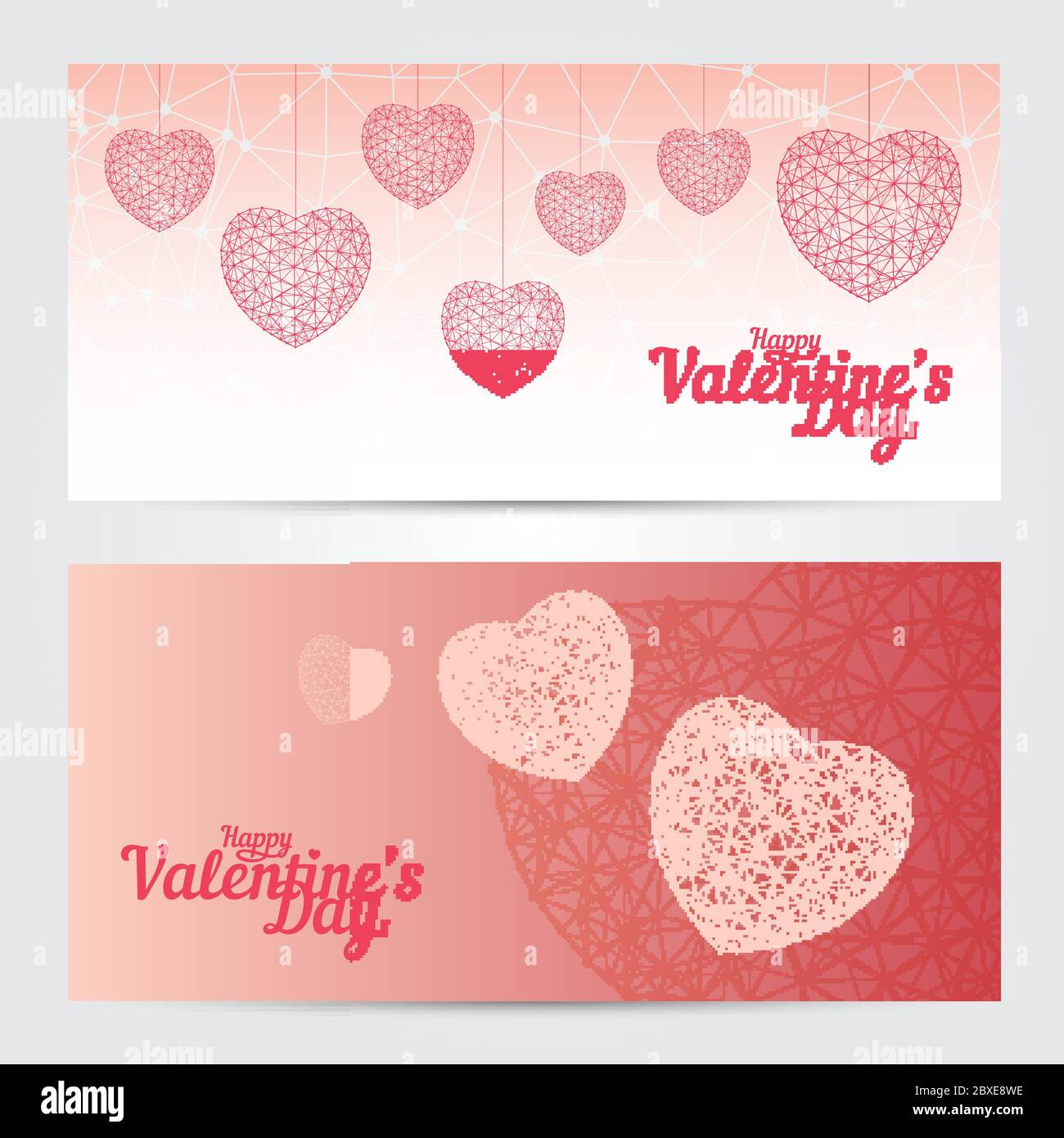 Set of Happy Valentines day greeting cards or banners isolated on white ...