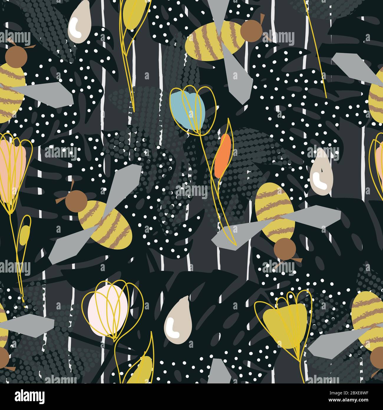 Black and grey flower bee Stock Vector Images - Alamy